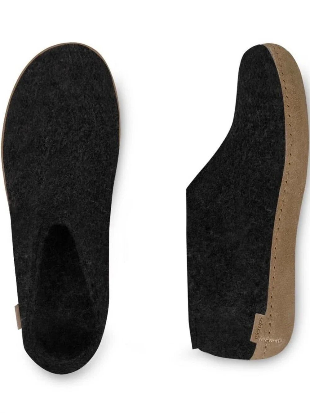 Glerups Charcoal 100% Wool Slip-On Mule Clog Honey Rubber Sole Unisex Sz 6 Eur37